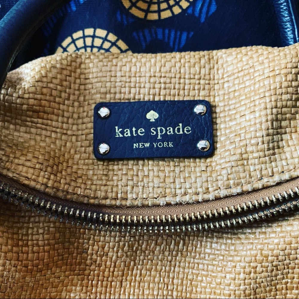 🔥EUC Kate Spade Woven tan and black Bag Purse Hand Bag excellent - Picture 6 of 9
